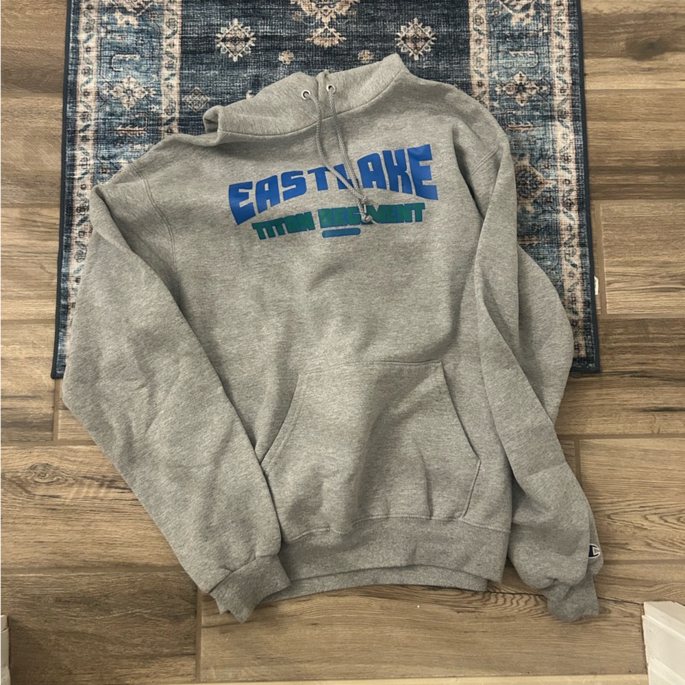 Gray Hoodie with Blue and Green Print
